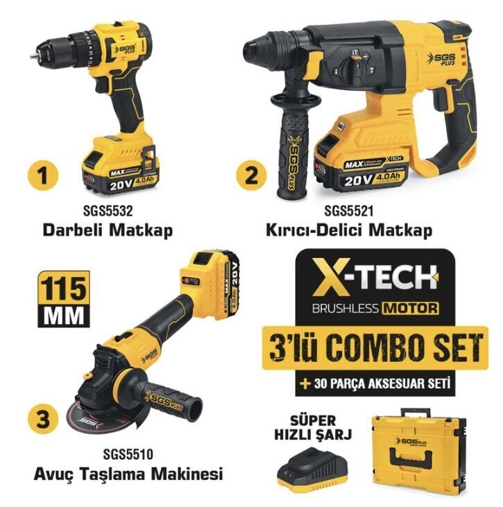 SGS X-Tech Combo Set - Cordless Professional 3-Piece Set - 30 Pieces