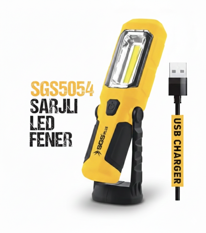 Sgs Şarjlı Led Fener - 350 Lümen Güçlü Işık - Manyetik Taban