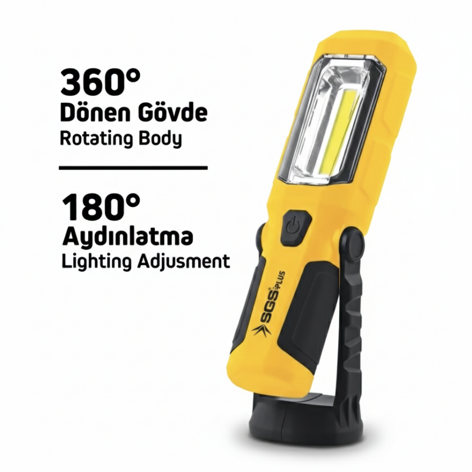 Sgs Şarjlı Led Fener - 350 Lümen Güçlü Işık - Manyetik Taban