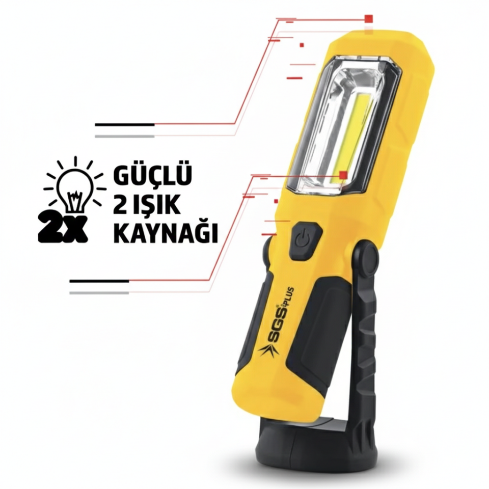 Sgs Şarjlı Led Fener - 350 Lümen Güçlü Işık - Manyetik Taban