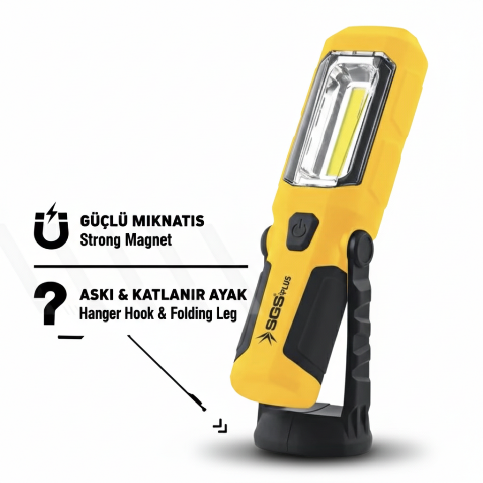 Sgs Şarjlı Led Fener - 350 Lümen Güçlü Işık - Manyetik Taban