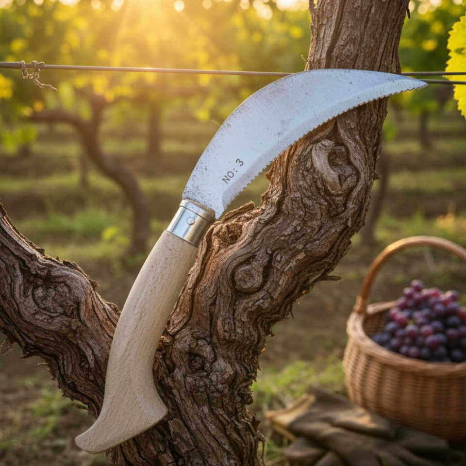Cipkesen Weinbergmesser, Grasschneideklinge – Sichelform, Holzgriff, Größe 3