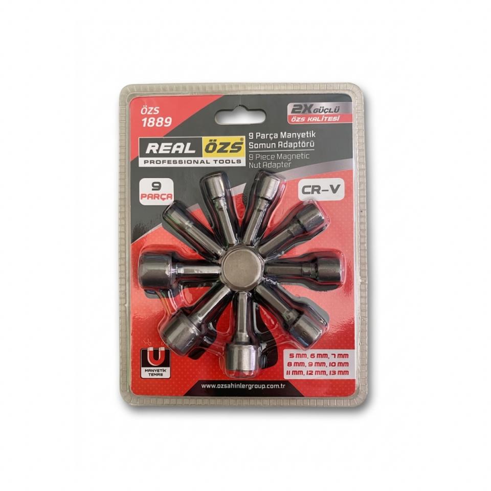REAL ÖZS - 9 Parça Manyetik Somun Adaptör Seti (5-13 mm)