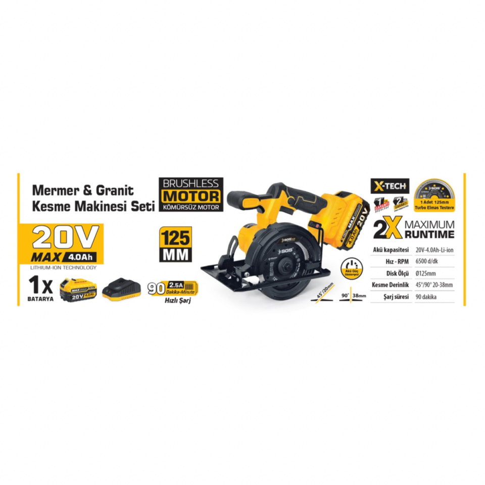 SGS - 20V Akku-Schneidemaschinen-Set für Marmor und Granit 125mm