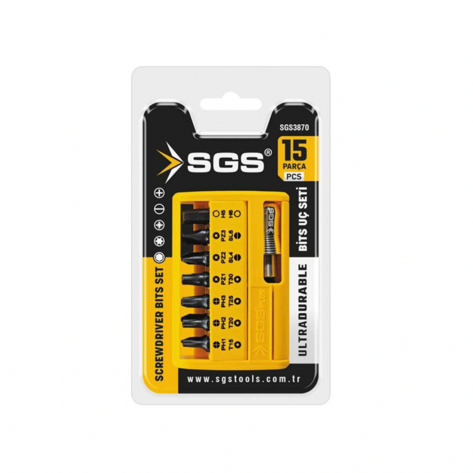 SGS 15 Parça Profesyonel Bits Tornavida Uç Seti ve Tutucu